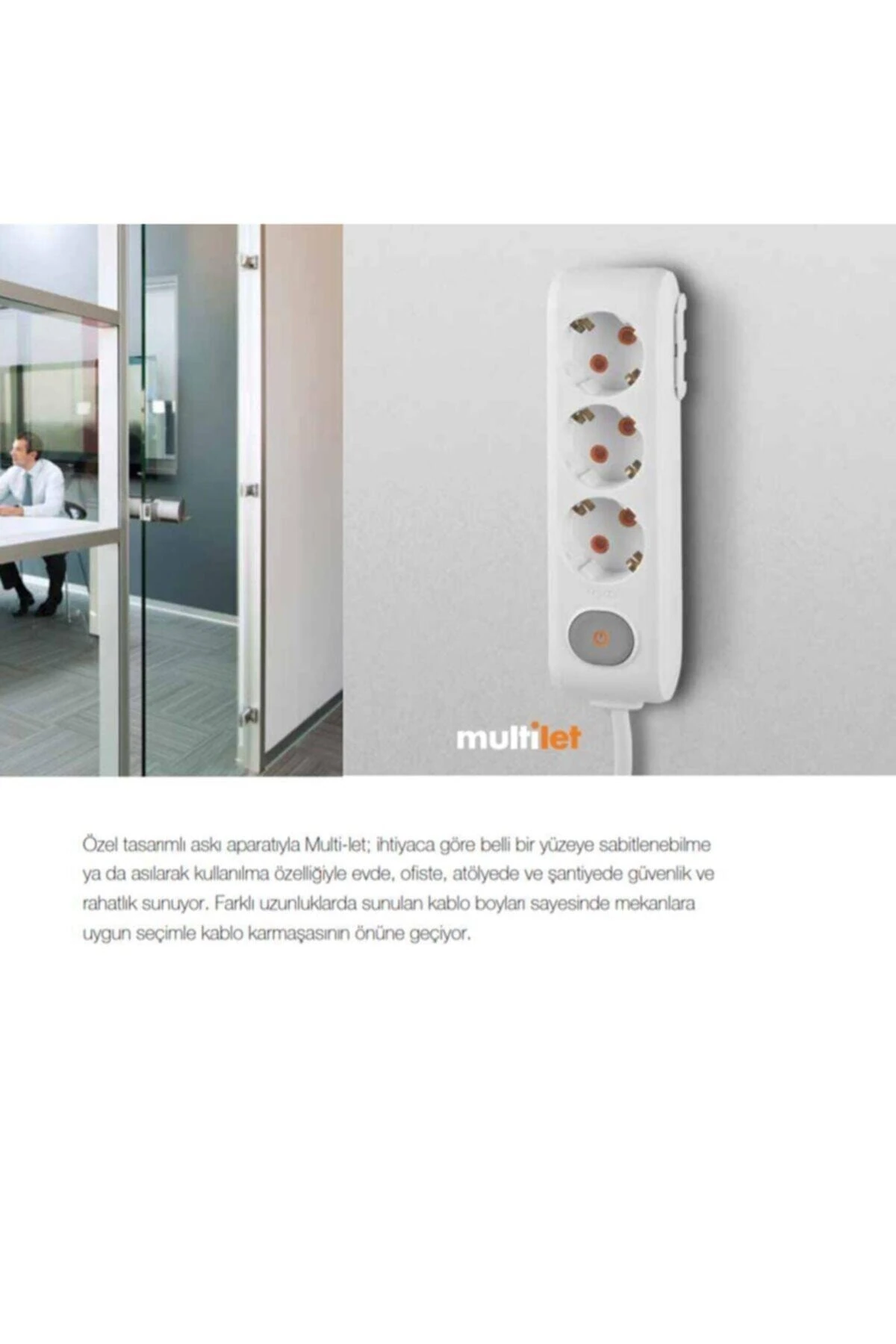 Multi-Let 3’lü Anahtarlı Çocuk Korumalı Grup Priz 2 Metre